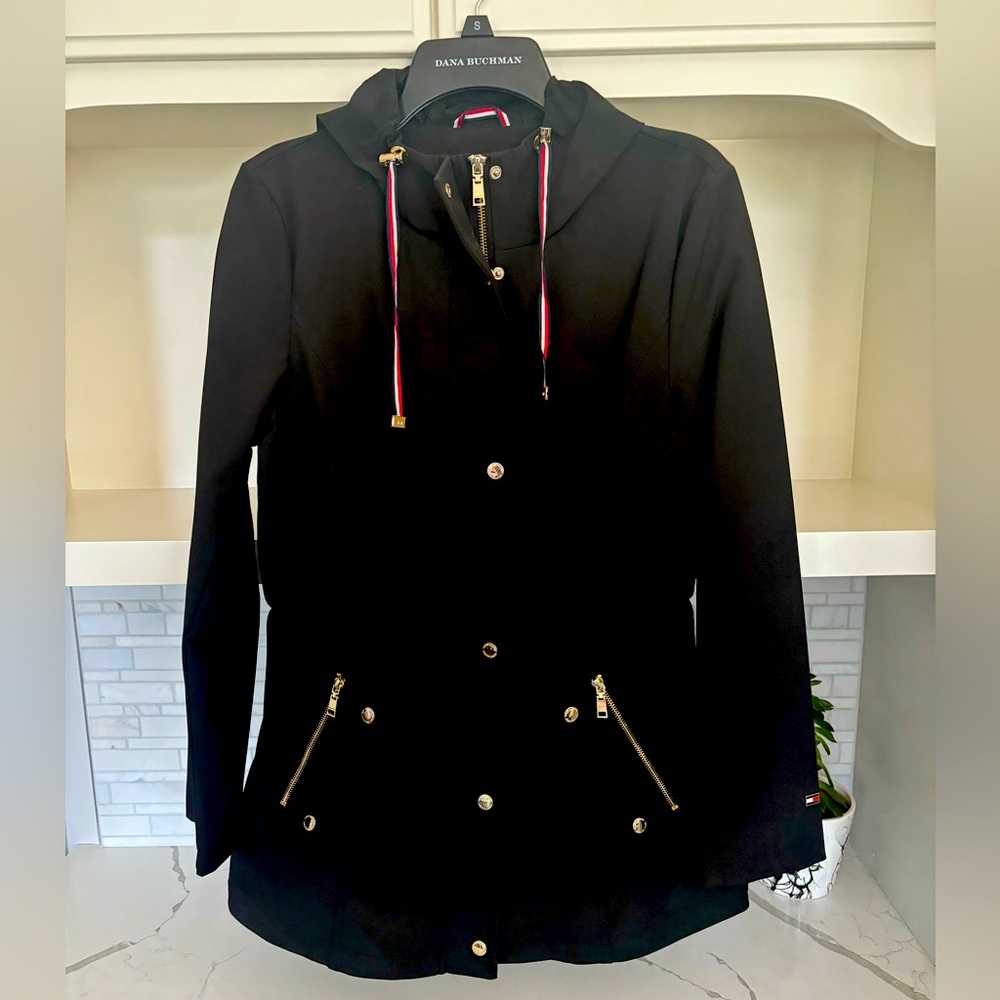 Tommy Hilfiger water repellent long jacket coat black size Small adjustable